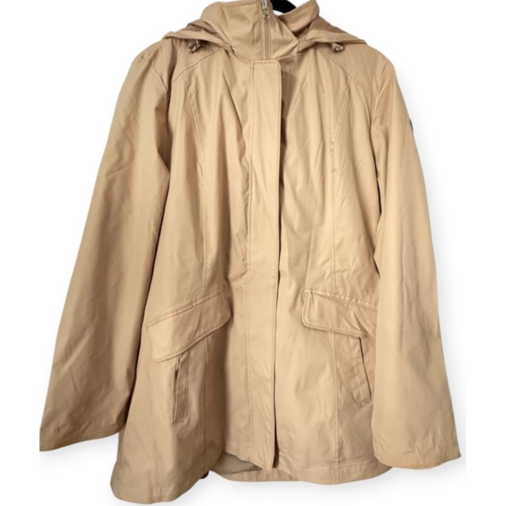 Lands' End Tan Waterproof Rain Jacket Hooded Windbreaker - Women's Large 14-16
